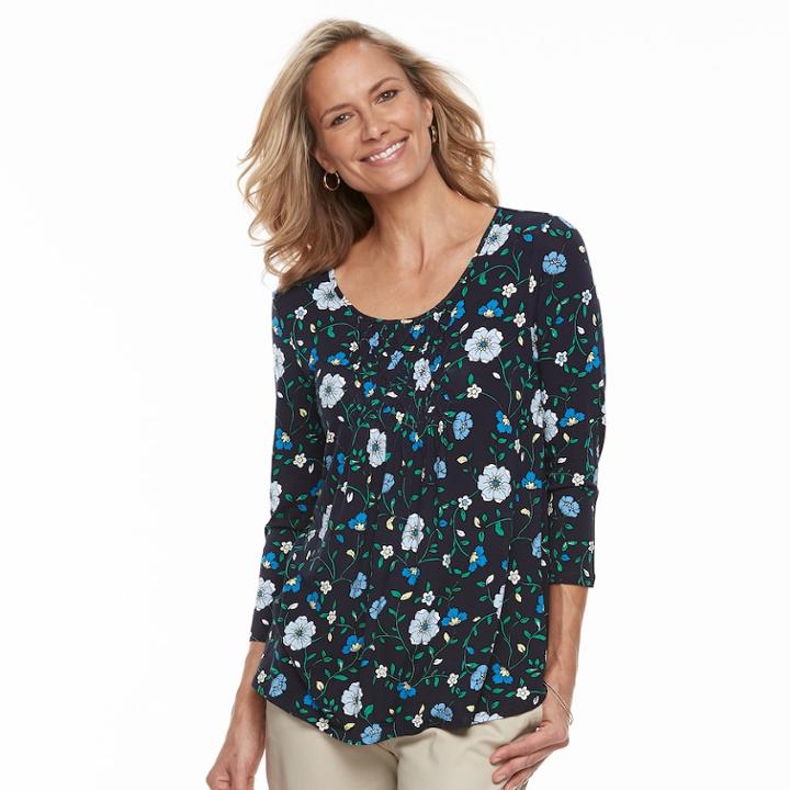 Women's Croft & Barrow&reg; Smocked-bib Top, Size: Large, Blue