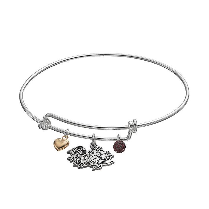Fiora Sterling Silver South Carolina Gamecocks Charm Bangle Bracelet, Women's, Dark Red