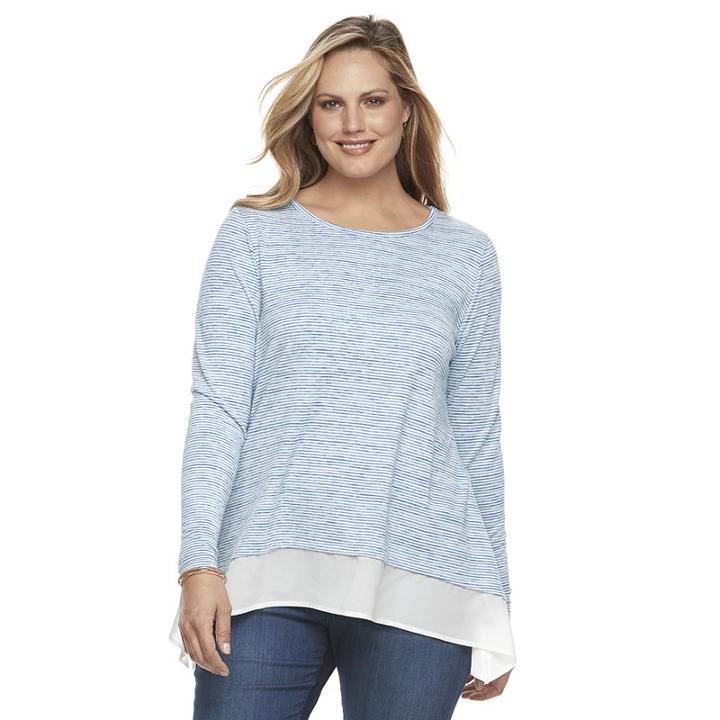 Plus Size Croft & Barrow&reg; Striped Mock-layer Sweater, Women's, Size: 3xl, Blue Other