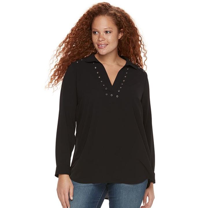 Plus Size Rock & Republic&reg; Textured Grommet Top, Women's, Size: 2xl, Black