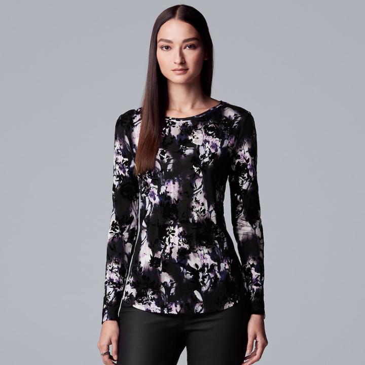 Women's Simply Vera Vera Wang Floral Flocked Tee, Size: Xxl, Drk Purple