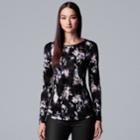 Women's Simply Vera Vera Wang Floral Flocked Tee, Size: Xxl, Drk Purple