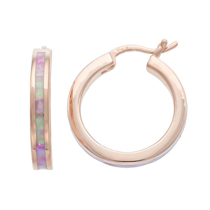 14k Rose Gold Over Silver Lab-created Pink Opal Hoop Earrings, Women's
