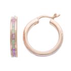 14k Rose Gold Over Silver Lab-created Pink Opal Hoop Earrings, Women's