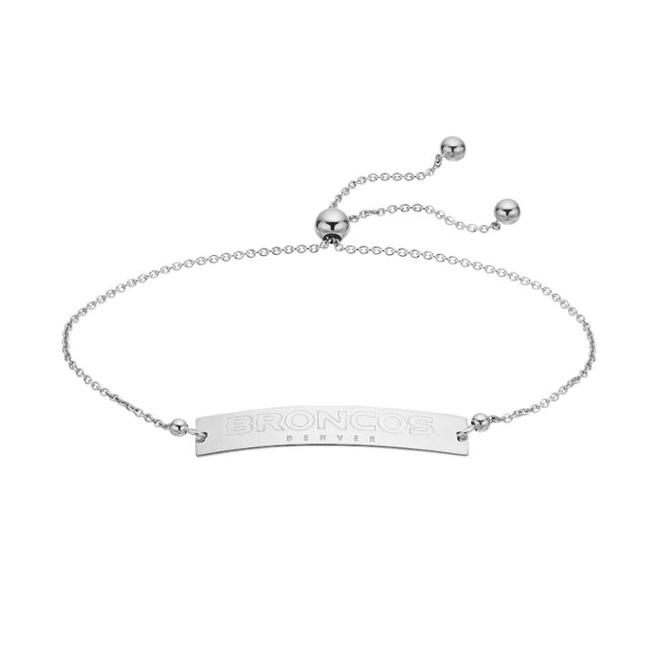 Sterling Silver Denver Broncos Bolo Bar Bracelet, Women's, Size: 9, Grey