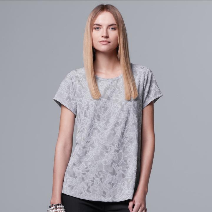 Women's Simply Vera Vera Wang Jacquard Tee, Size: Small, Med Grey