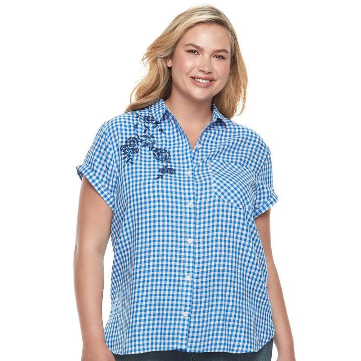 Juniors' Plus Size So&reg; Shirttail Chambray Shirt, Girl's, Size: 1xl, Blue (navy)