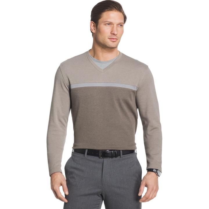 Men's Van Heusen Jaspe Classic-fit Mock-layer Stretch V-neck Sweater, Size: Large, Dark Beige