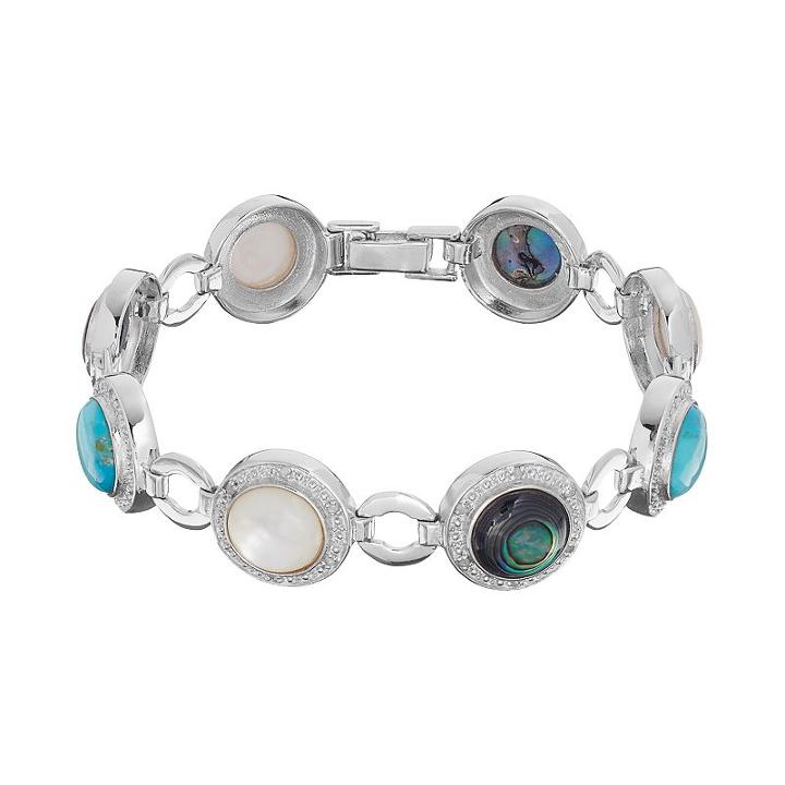 Sterling Silver Gemstone Cabochon & 1/4 Carat T.w. Diamond Circle Link Bracelet, Women's, Size: 7.25, Multicolor