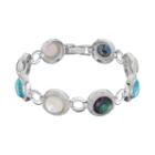 Sterling Silver Gemstone Cabochon & 1/4 Carat T.w. Diamond Circle Link Bracelet, Women's, Size: 7.25, Multicolor