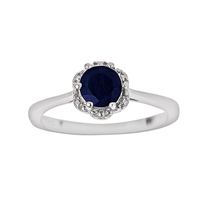 Sterling Silver Sapphire Scalloped Frame Ring, Women's, Size: 6, Blue