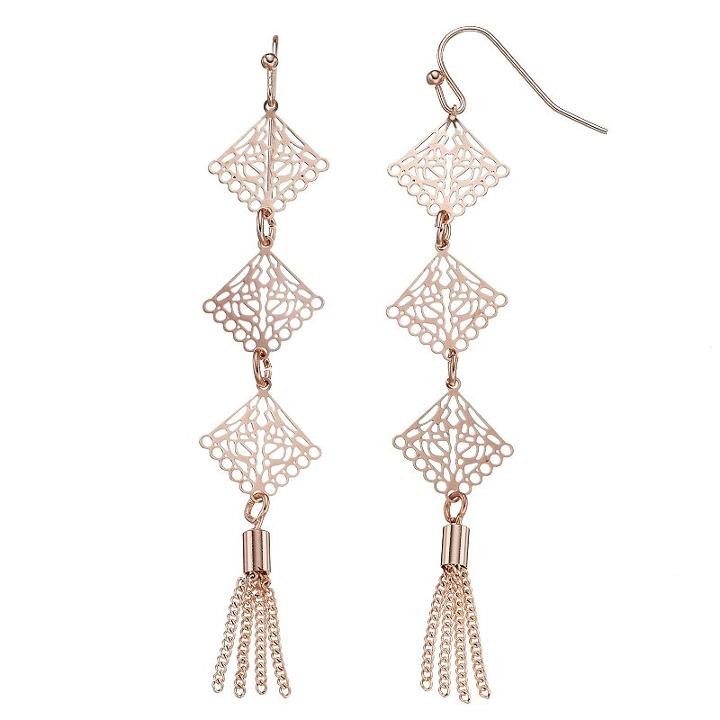 Lc Lauren Conrad Tassel Filigree Nickel Free Linear Drop Earrings, Women's