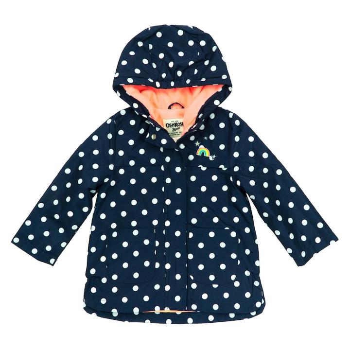 Girls 4-8 Oshkosh B'gosh&reg; Midweight Polka-dot Fleece-lined Rain Jacket, Size: 6x, Blue (navy)