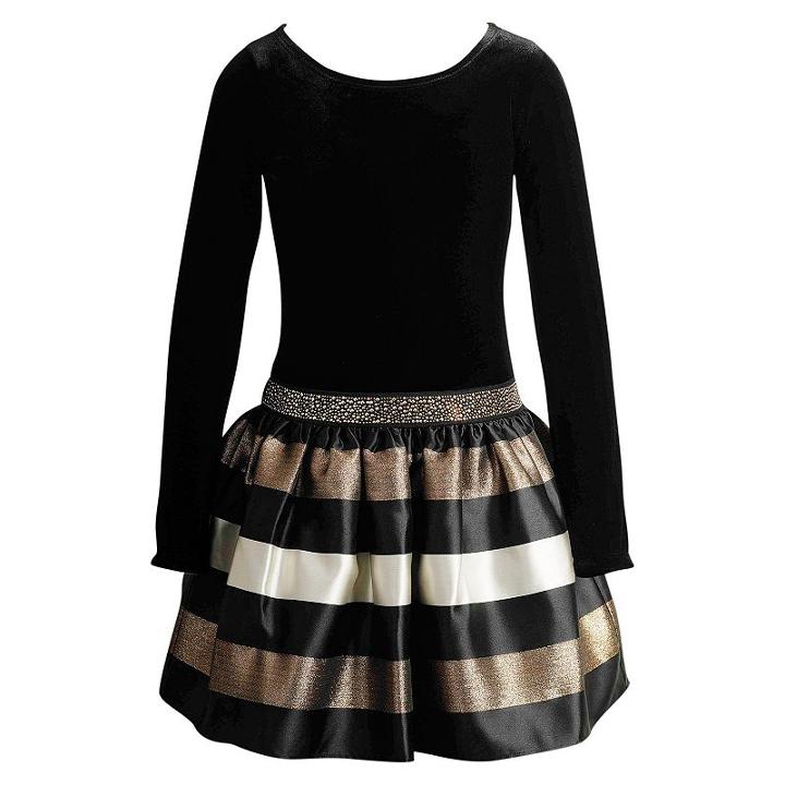 Girls 4-6x Youngland Velvet Glitter Striped Dress, Girl's, Size: 5, Black