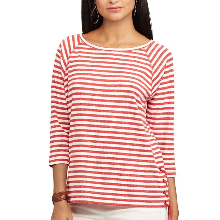 Women's Chaps Striped Lace-up Pullover, Size: Large, Red