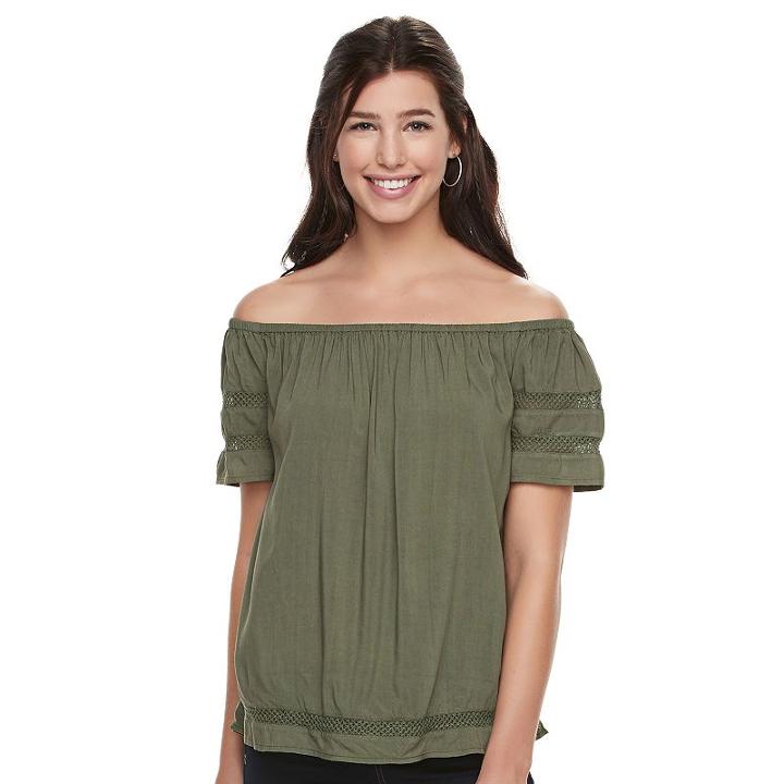 Juniors' So&reg; Short Sleeve Off Shoulder Top, Girl's, Size: Xl, Med Green