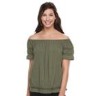 Juniors' So&reg; Short Sleeve Off Shoulder Top, Girl's, Size: Xl, Med Green