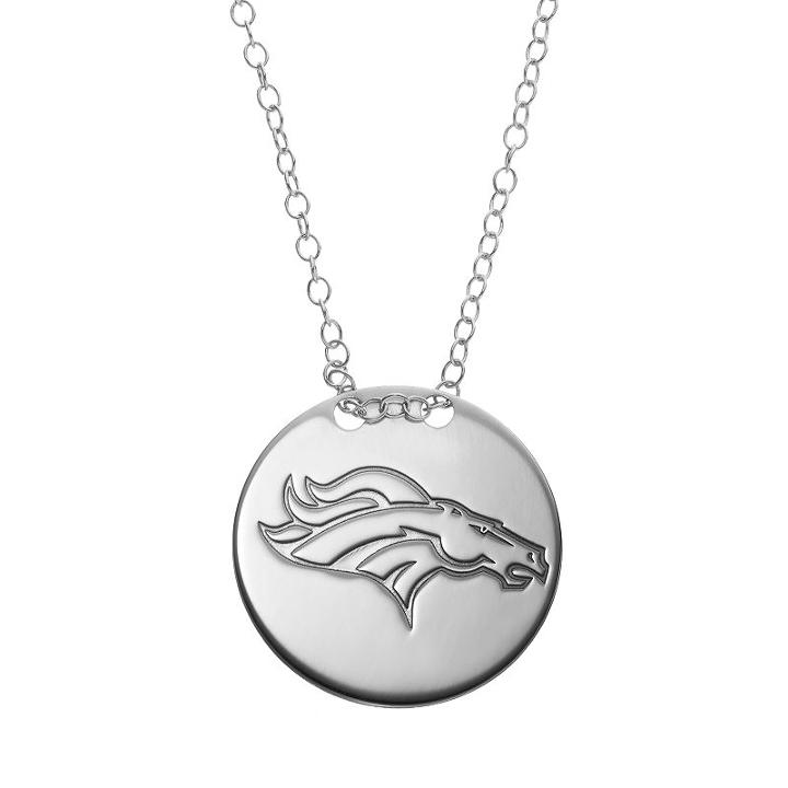 Denver Broncos Sterling Silver Team Logo Disc Pendant Necklace, Women's, Size: 18, Grey