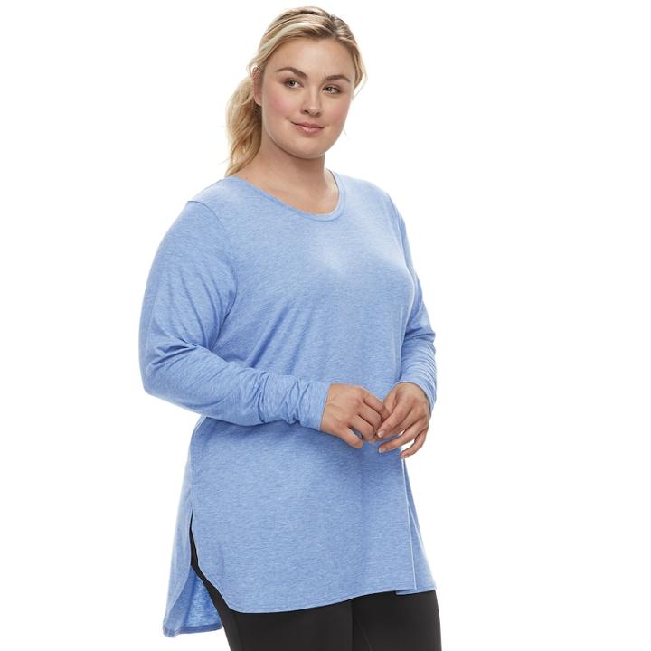Plus Size Tek Gear&reg; Jersey High Slit Long Sleeve Tunic Tee, Women's, Size: 2xl, Lt Purple