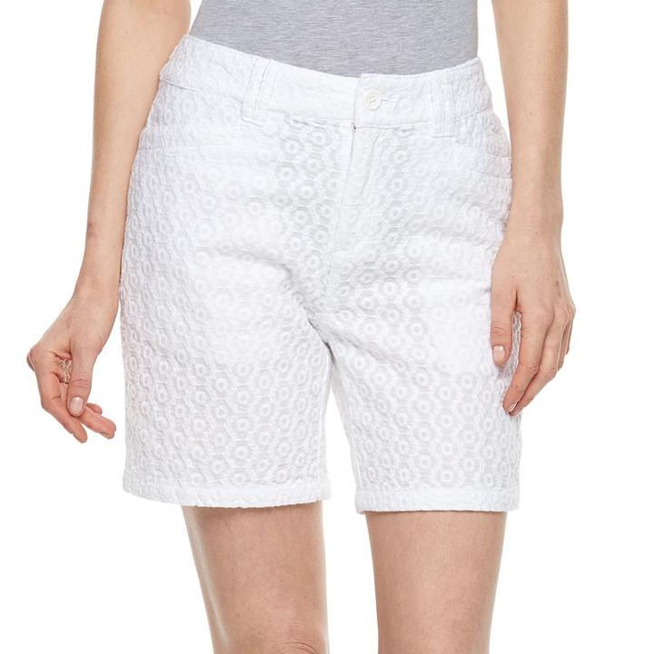 Women's Caribbean Joe Eyelet Shorts, Size: 6, White