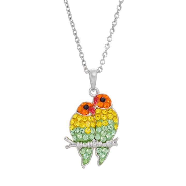 Silver Tone Crystal Birds Pendant Necklace, Women's, Multicolor