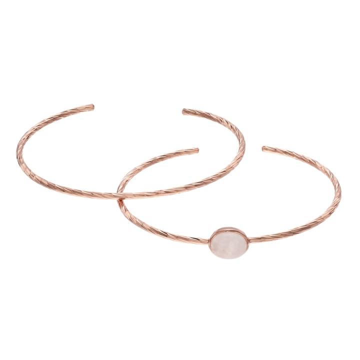 Olive & Ivy Rose Gold Tone Rose Quartz Cuff Bracelet Set, Women's, Pink