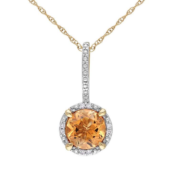 Citrine And Diamond Accent 10k Gold Halo Pendant Necklace, Women's, Size: 17, Multicolor
