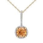 Citrine And Diamond Accent 10k Gold Halo Pendant Necklace, Women's, Size: 17, Multicolor