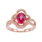 14k Rose Gold Over Silver Lab-created Ruby & White Sapphire Flower Ring, Women's, Size: 7, Red