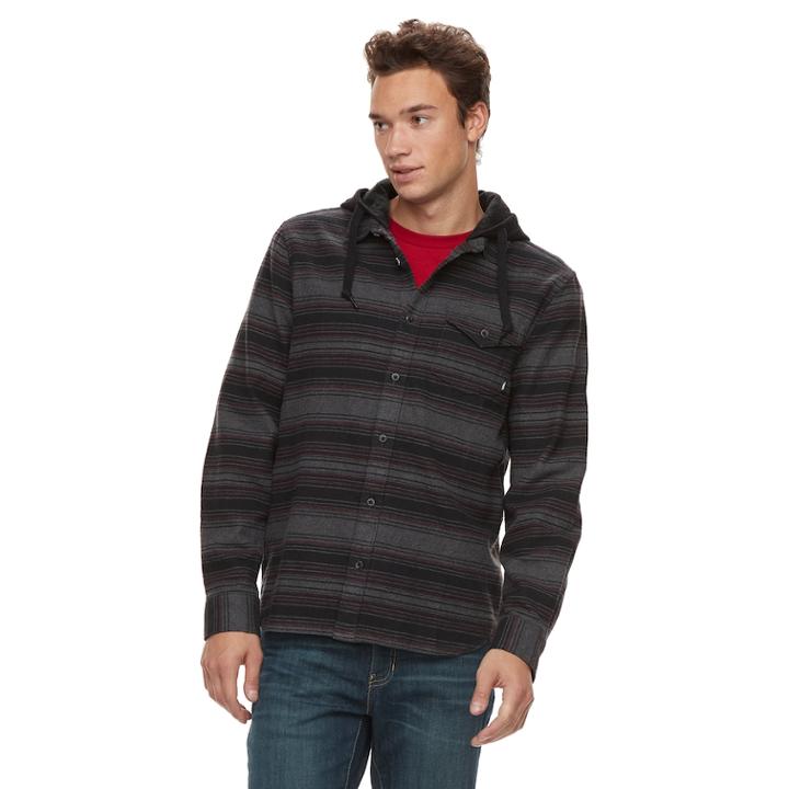 Men's Vans Carraway Hooded Button-down Shirt, Size: Medium, Black
