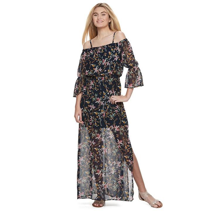 Juniors' Lily Rose Off-the-shoulder Floral Maxi Dress, Girl's, Size: Large, Med Blue