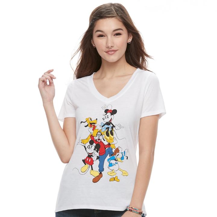 Disney's Mickey Mouse Juniors' Fab Five Character Graphic Tee, Teens, Size: Xl, White