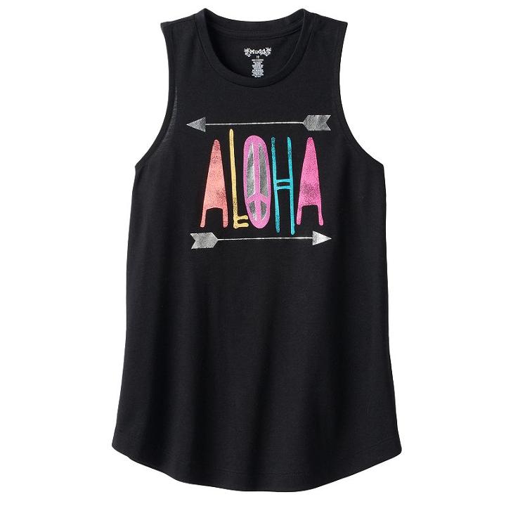 Girls 7-16 & Plus Size Mudd&reg; Patterned Graphic Tank Top, Girl's, Size: 7-8, Black
