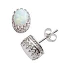 Tiara Sterling Silver Lab-created Opal Oval Crown Stud Earrings, Women's, White