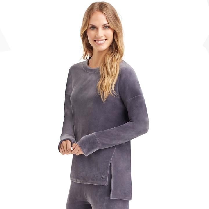 Women's Cuddl Duds Plush Velour Pullover Top, Size: Xs, Dark Grey