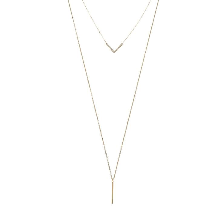 Lc Lauren Conrad Crystal V & Stick Layered Necklace, Women's, Gold