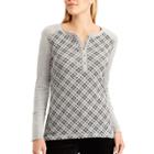 Women's Chaps Plaid Cotton Henley, Size: Xs, Grey