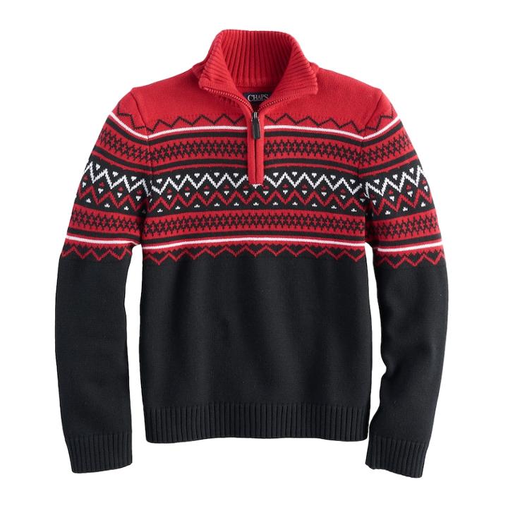 Boys 8-20 Chaps 1/4-zip Striped Sweater, Size: 14-16, Med Red