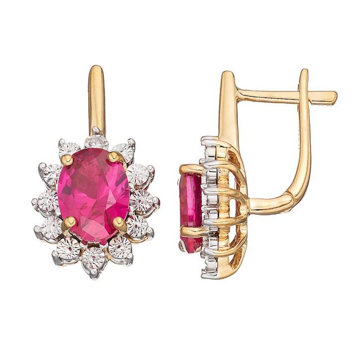 Sterling Silver Lab-created Ruby & Diamond Accent Oval Starburst Drop Earrings, Women's, Red