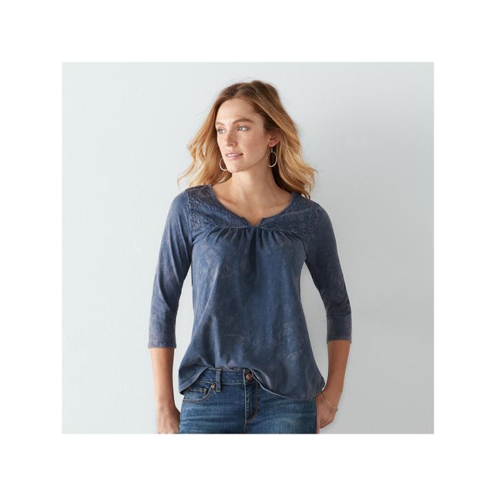 Women's Sonoma Goods For Life&trade; Embroidered Splitneck Top, Size: Xl, Blue Other
