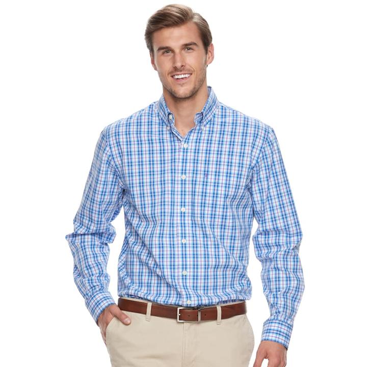 Big & Tall Izod Sportflex Regular-fit Plaid Stretch Performance Button-down Shirt, Men's, Size: 3xl Tall, Med Blue