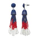 Red, White & Blue Seed Bead Tassel Drop Earrings, Women's, Multicolor