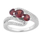 10k White Gold Garnet & 1/4 Carat T.w. Diamond 3-stone Bypass Ring, Women's, Size: 8, Red