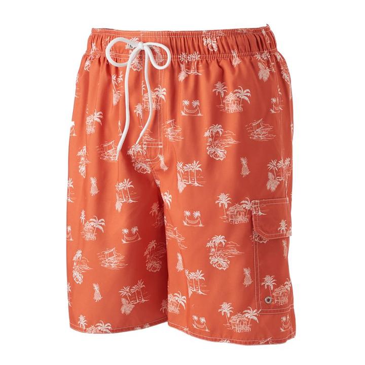 Big & Tall Croft & Barrow&reg; Palm Tree Microfiber Swim Trunks, Men's, Size: 3xl Tall, Red Other
