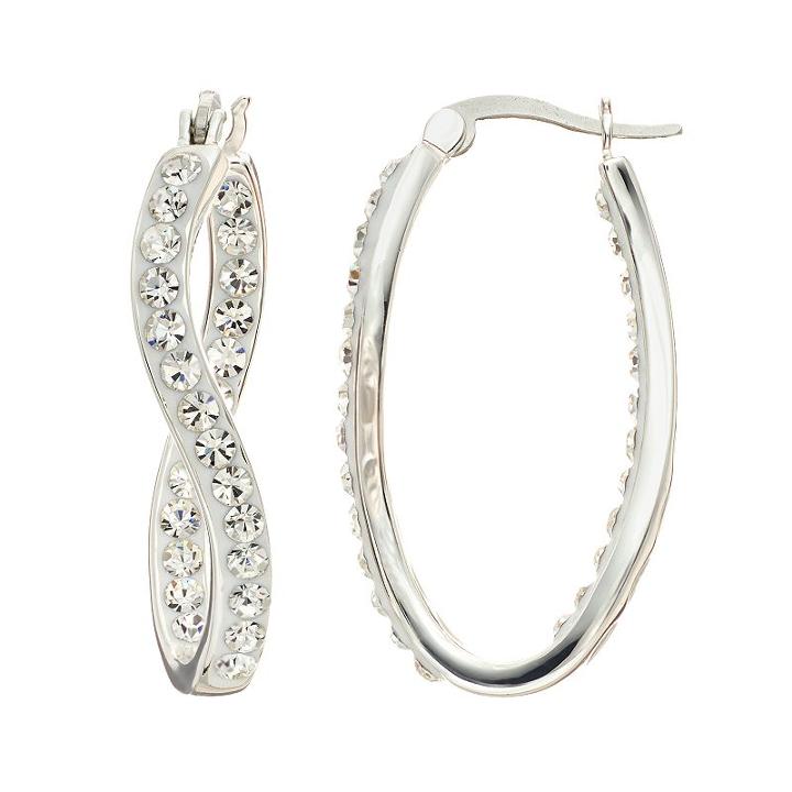 Confetti Crystal Inside-out Twist Hoop Earrings, Women's, White