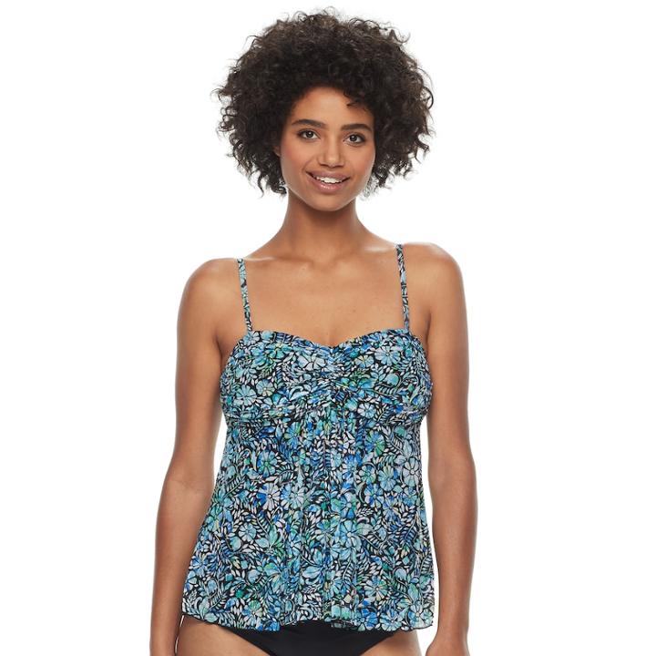 Women's A Shore Fit Tummy Slimmer Mesh Bandeaukini Top, Size: 16, Blue