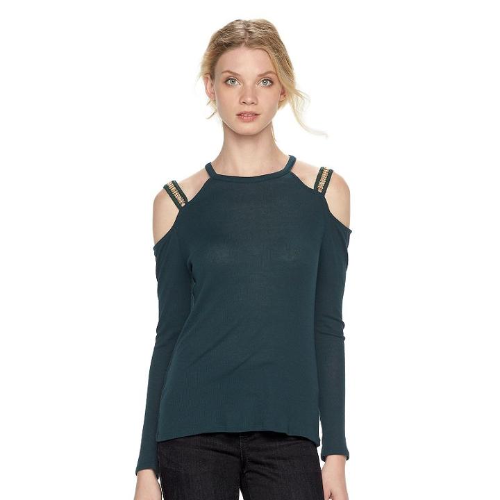 Women's Rock & Republic&reg; Chain Cold-shoulder Top, Size: Xl, Green