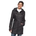 Women's Towne By London Fog Quilted Hooded Jacket, Size: Small, Black