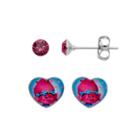 Dreamworks Trolls Kids' Silver-plated Crystal Poppy Stud Earring Set, Girl's, Pink