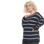 Plus Size Popsugar Striped Oversized Sweater, Women's, Size: 1xl, Blue (navy)